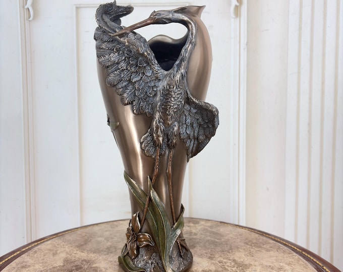 Handmade Heron Vase: Art Nouveau Flower Pot, Home Decor