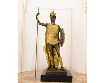 Vintage Bronze Indian Warrior Bust Sculpture on Marble Base