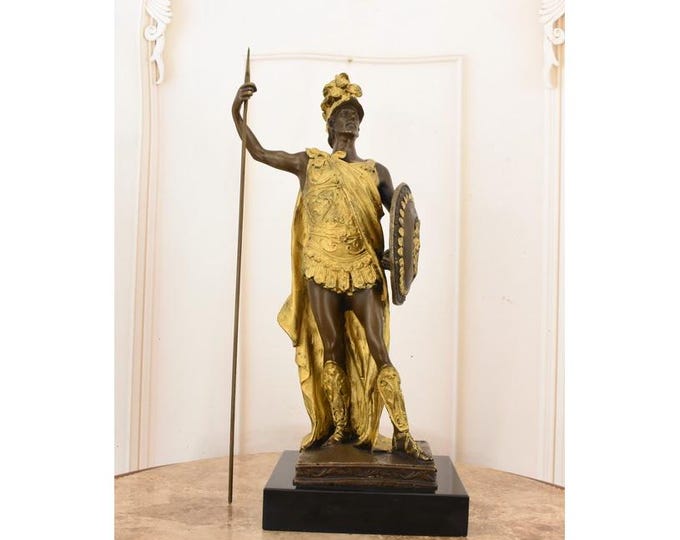 Vintage Bronze Indian Warrior Bust Sculpture on Marble Base