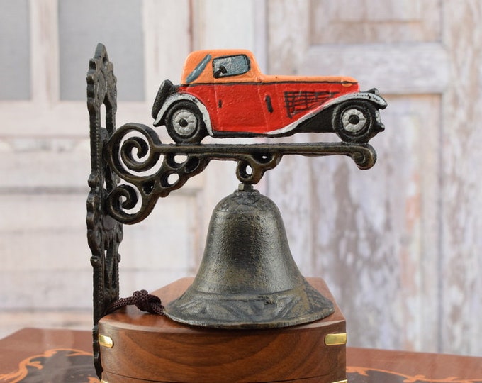Vintage Cast Iron Car Doorbell - Red & Black Auto Decor