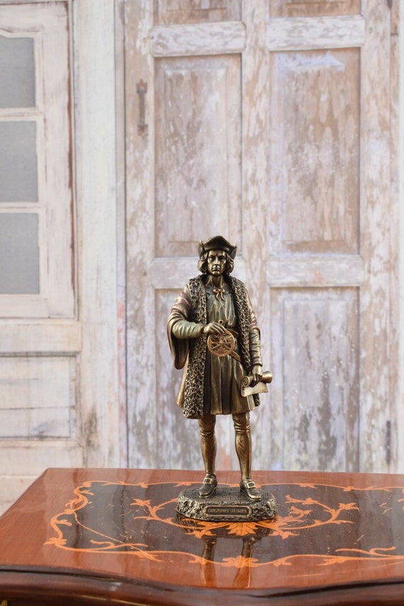 Christopher Columbus Statue: Hand-painted Bronze Finish, Italian