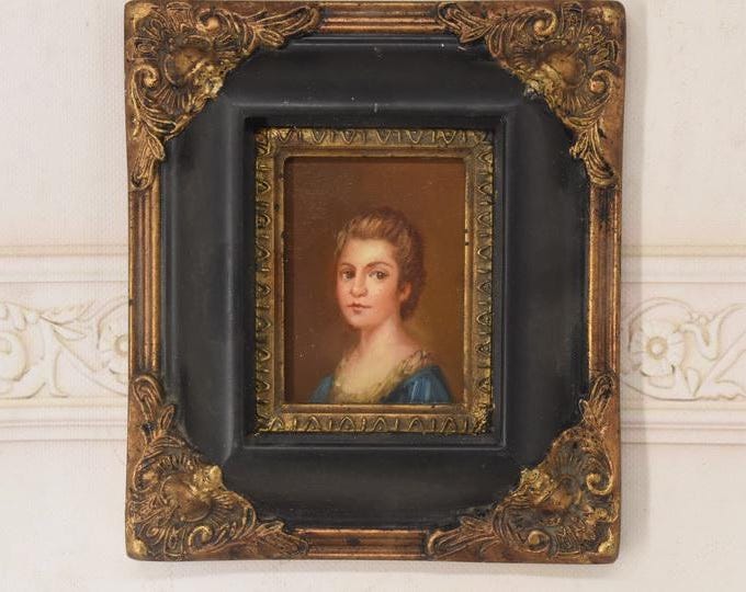 French Aristocrat Portrait Painting: Old Oil on Wood with Golden Frame