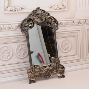 Cast Iron Art Nouveau Mirror: Vintage Style Bedroom Decor image 7