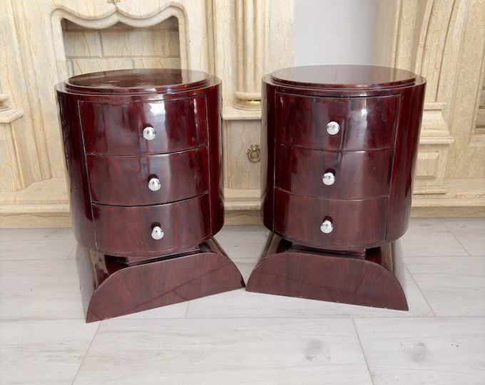 Art Deco Bent Wood Bedside Tables – Vintage Nightstands, Set