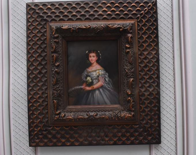French Aristocrat Portrait Painting: Old Oil on Wood with Golden Frame