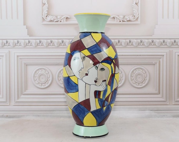 Vintage Porcelain Flower Vase - Abstract Painted Vase - Signed Vase Home Decor - Modernist Art Collectible - Home Decor - Gift for Birthday