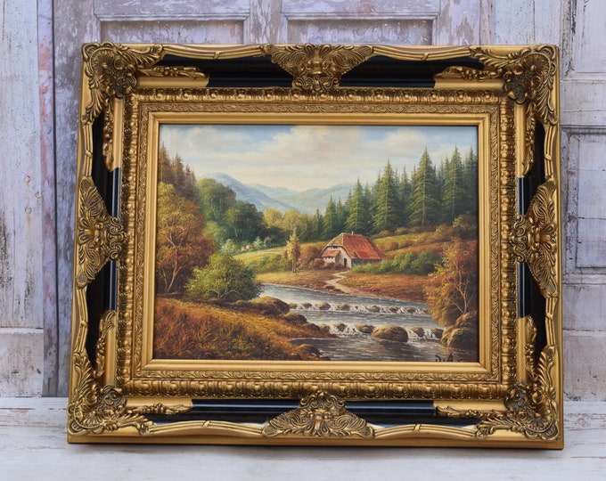 Wonderful Large Painting Landscape - Painting with Golden and Black Frame - Plants Painting Art Work - Wall Decor - Amazing Home Decor