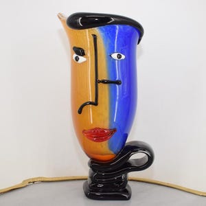 Face Vase Blue and Orange Murano Style - Funny Head - Murano Glass - Made in Italy - Vintage Flower Vase -Handmade Glass - Home Decor Gift