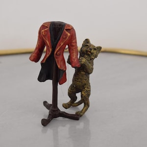 The Tailor Cat - Funny Cat with Red Jacket Bronze Statue - Bronze Sculpture Black Cat - Foundry Mark - Home Decor - Vintage Gift A. Vienna