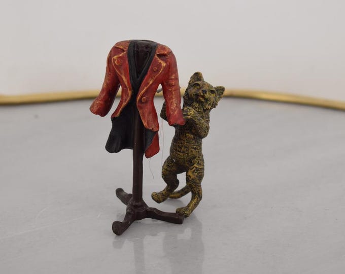 The Tailor Cat - Funny Cat with Red Jacket Bronze Statue - Bronze Sculpture Black Cat - Foundry Mark - Home Decor - Vintage Gift A. Vienna