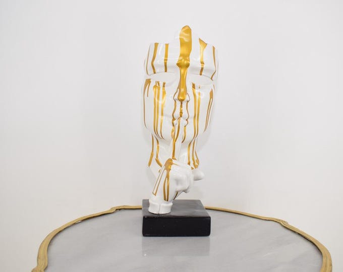 Modern Graffiti Sculpture "The Moment" – Man Making a Silence Gesture | Colorful Face | Eye-Catching Art Decor for Contemporary Interiors