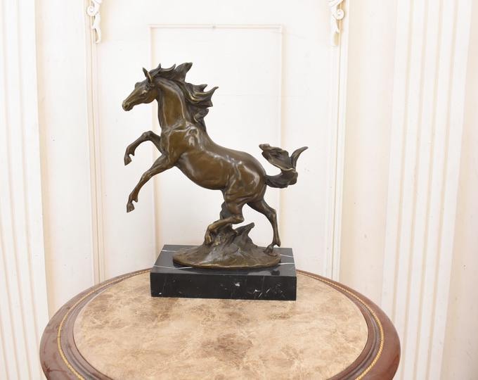 Signed Bronze Wild Horse Statue - Equestrian Sculpture, Animal Decor