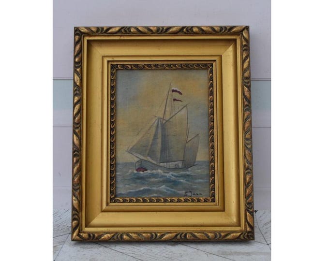 Antique Polish Painting – Jaxa Malachowski – Boats on Sea – Marine Art – Wall Decor – Gift Idea – Home Decor
