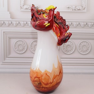 Red and White Flower Vase Murano Glass - Hen Design Murano Style - Italian Glass - Home Decor - Gift for Wedding, Birthday, Housewarming