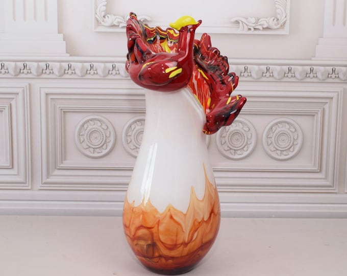 Red and White Flower Vase Murano Glass - Hen Design Murano Style - Italian Glass - Home Decor - Gift for Wedding, Birthday, Housewarming