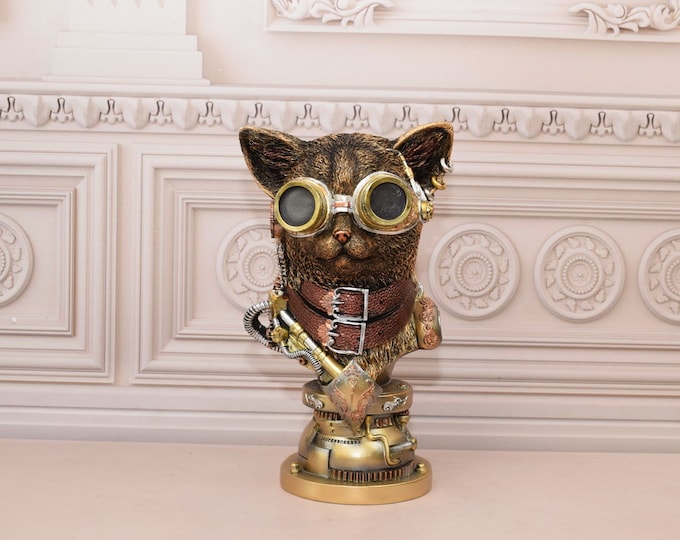 Steampunk French Bulldog - Goldene Figurine  - Steampunk Robot Dog Statue - Gift Good Idea - Home Decor - Amazing Decor