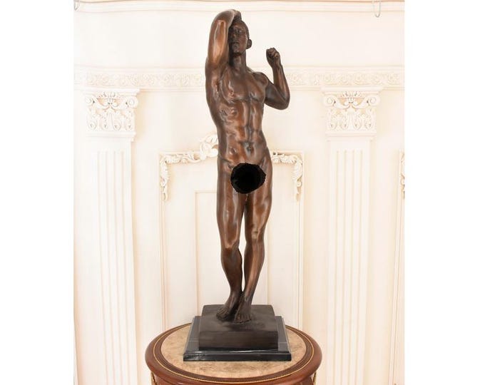 Rodin Style Bronze Adam Statue – Vintage Marble Base Figurine