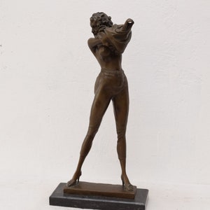 Large Bronze Statue Pretty Woman in High Heels - Art Deco Act Style Figurine Sculpture - Luxury Gift Idea -