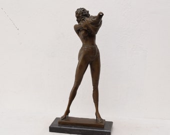 Große Bronze Statue Hübsche Frau in High Heels - Art Deco Akt Stil Figur Skulptur - Luxus Geschenkidee - Personalisierte Geschenke