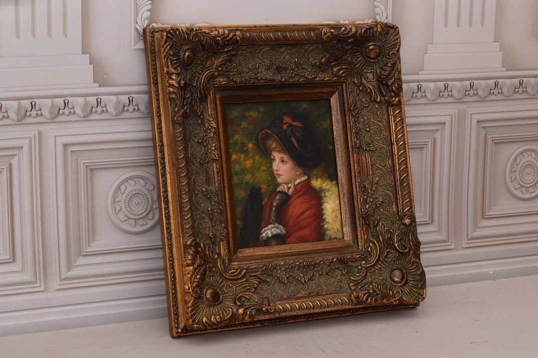 女性の肖像画 油彩 金色フレーム