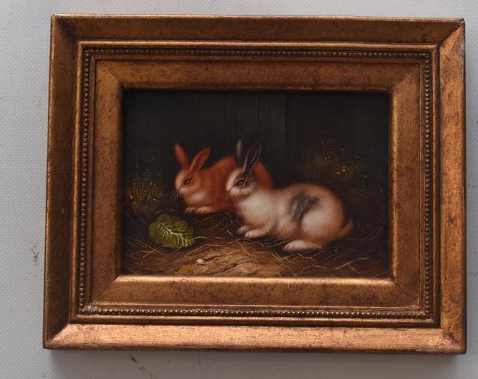 Vintage Paininting - 2 Hares Oil Painting - Rabbits Art - Wall Art