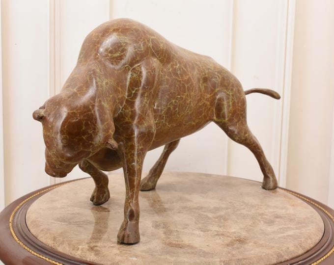 Modernist Bronze Bison Sculpture – French Art Figurine – Hand-Polished & Painted Bronze – Unique Modern Home Decor