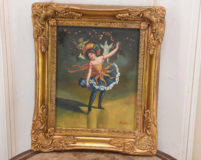 French Oil Painting Portrait – Young Ballerina, Gold Frame
