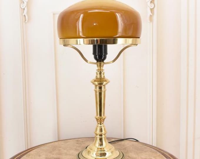 Unique Cognac Banker Lamp - Desk Lamp - Orange Glass - Office Gift - Night Stand Lamp - Cognac Shade - Luxury Gift