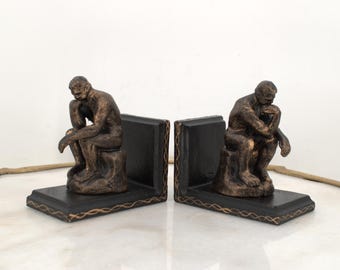 Rodin Style Thinker Bookends – Cast Iron Sculptures – Elegant Book Supports – Art Lover Gift Idea – Classic Home & Office Decor