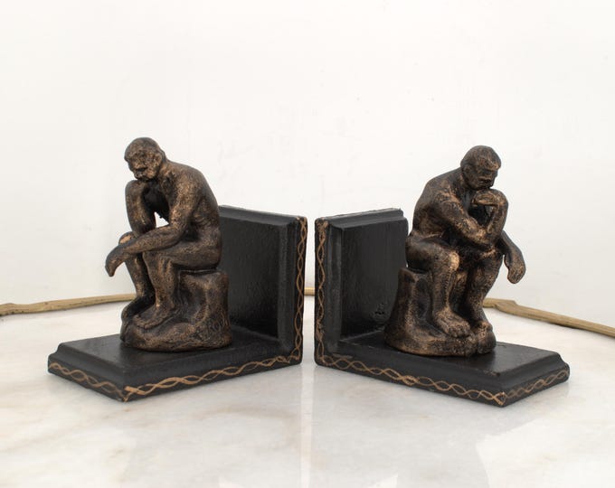 Rodin Style Thinker Bookends – Cast Iron Sculptures – Elegant Book Supports – Art Lover Gift Idea – Classic Home & Office Decor