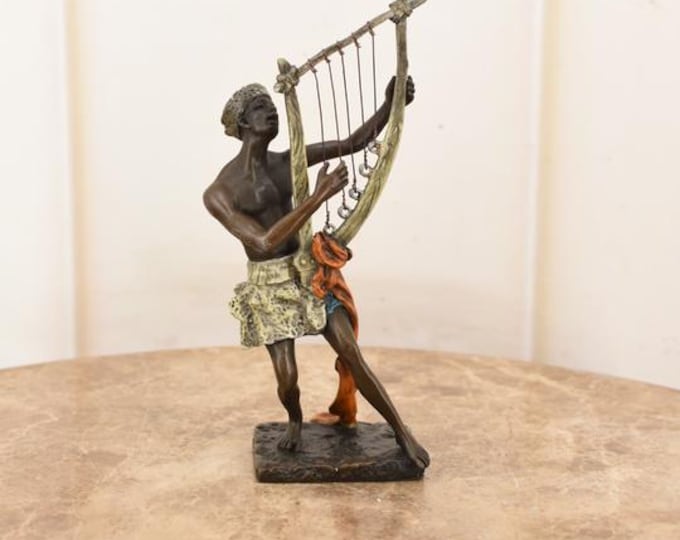 Wiener Art Bronze Figurine – Arabic Musician Harp Sculpture – Vintage Home Decor