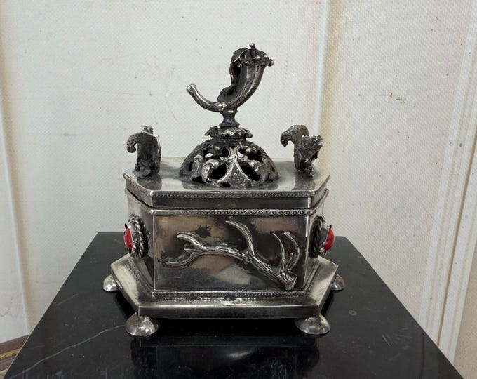 Antique Silver 84 Casket – Hunter Art, Horn of Plenty, Russia