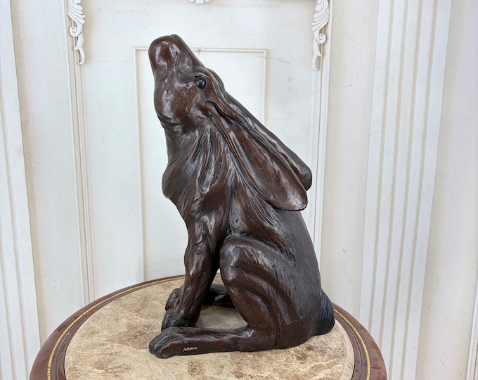Large Rabbit Bronze Sculpture: Vintage Hare Statue