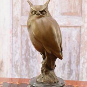 Large Bronze Owl Figurine: Vintage Wisdom Symbol on Marble Base image 9