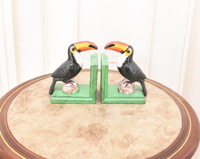 Cast Iron Toucan Bookends: Tropical Bird Sculpture, Book Support