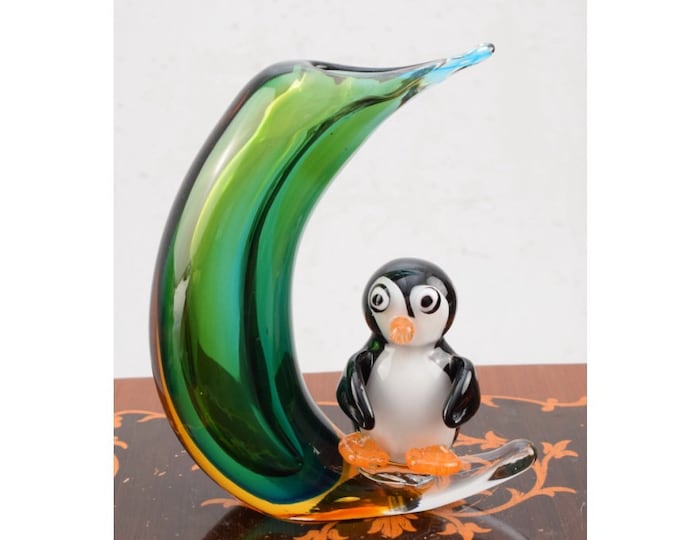 Amazing Vase Murano Glass - Flower Vase Murano Style - Penguin Figurine - Heavy and Massive - Italian Luxury Glass - Home Decor Gift