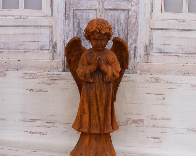 Very Large Cast Iron Guardian Angel - Unique Angel Sculpture - Outdoor Figure - Tombstone Decoration - Church Home and Garden Decor