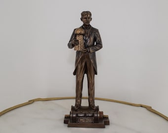 Nikola Tesla Statue - Handmade Figurine - Inventor Gift - Science Decor - Mad Scientist Art - Genius Bust - Steampunk Office Decor