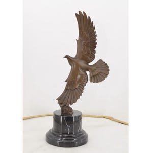Elegant Flying Pigeon Bronze Sculpture on Marble Base - Peaceful Bird Statue - Vintage Home Decor - Unique Gift for Wedding