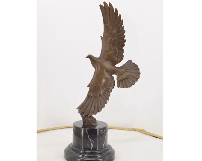 Elegant Flying Pigeon Bronze Sculpture on Marble Base - Peaceful Bird Statue - Vintage Home Decor - Unique Gift for Wedding