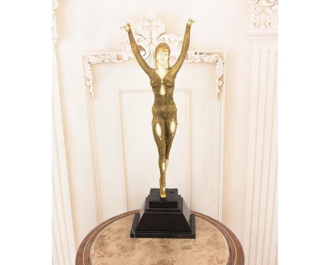 Large Demetre Chiparus Style Bronze Dancer Statue – Art Deco Cabaret Sculpture