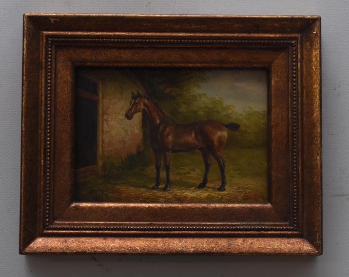 Oil Horse Painting - Gold Frame, French Art Wall - Vintage Decor