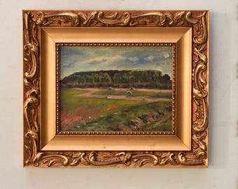 Polish Countryside Landscape – Forest & Hayfields – Oil Painting On Wood – F. Ruszczyc Art – Vintage Wall Art Decor