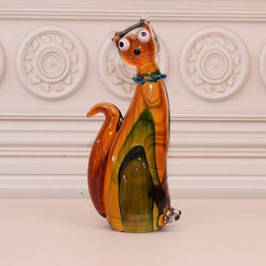 Skulptur i glas i orange kattstil i Murano-stil - italiensk inredning