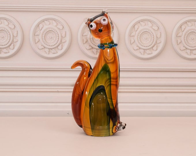 Orange Cat Murano Style - Amazing Cat Glass - Sculpture Murano from Italian - Richly Decorated - Home Decor - Good Gift Idea
