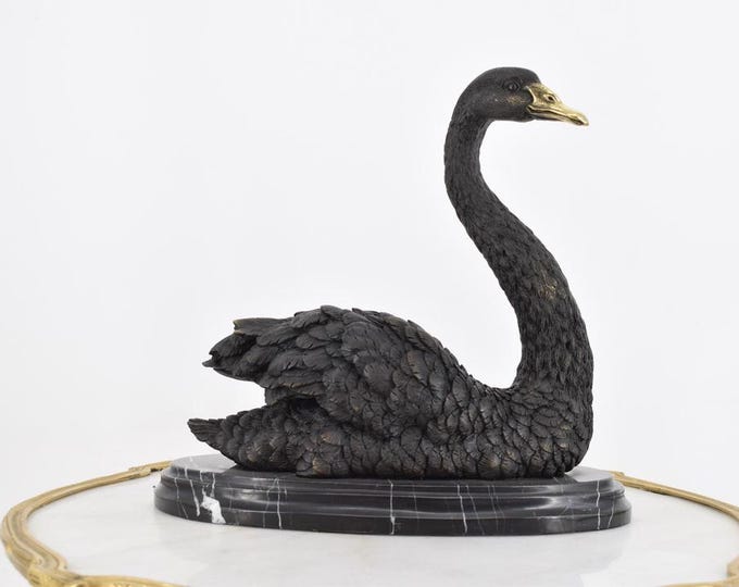 Swan Bronze Statue on Marble Base - Foundry Mark - Very Realistic Figurine - Exclusive Gift for Wedding - Home Decor - Swan Art