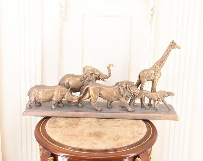 Safari Animal Figurine – African Wildlife Sculpture – Lion Tiger Panther Elephant Giraffe Rhinoceros – Vintage Decor – Large Animal Statue