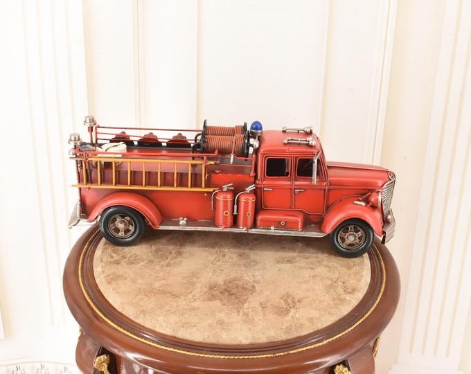 Vintage Metal Fire Truck Model: Old School Fire Brigade Decor