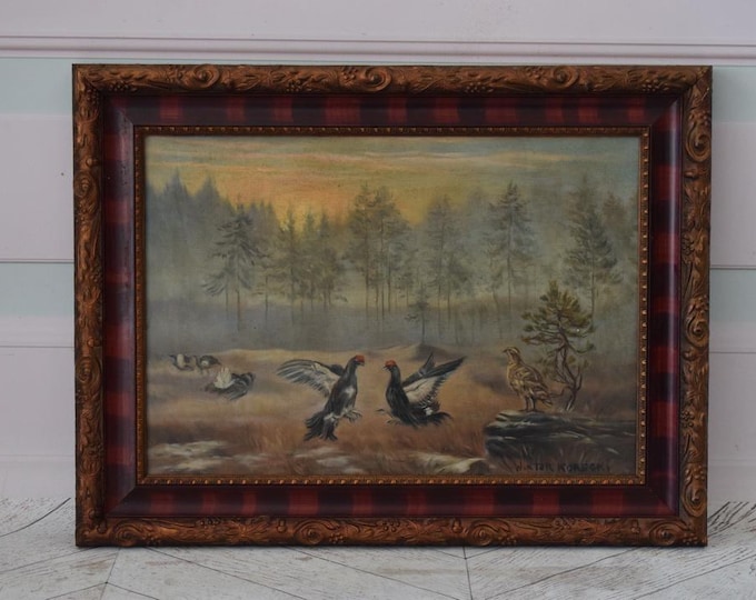 Antique Painting Pheasant and Partridges - Nice Frame - Korecki Art - Old Oil on Canvas - Wall Decor Art - Wall Decor - Gift Idea