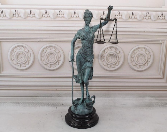 Very Rare! Lady Justice Bronze Sculpture - Green Patina Figurine - Luxury Figure Gift for Lawyer - Home and Office Decor - Gift Idea